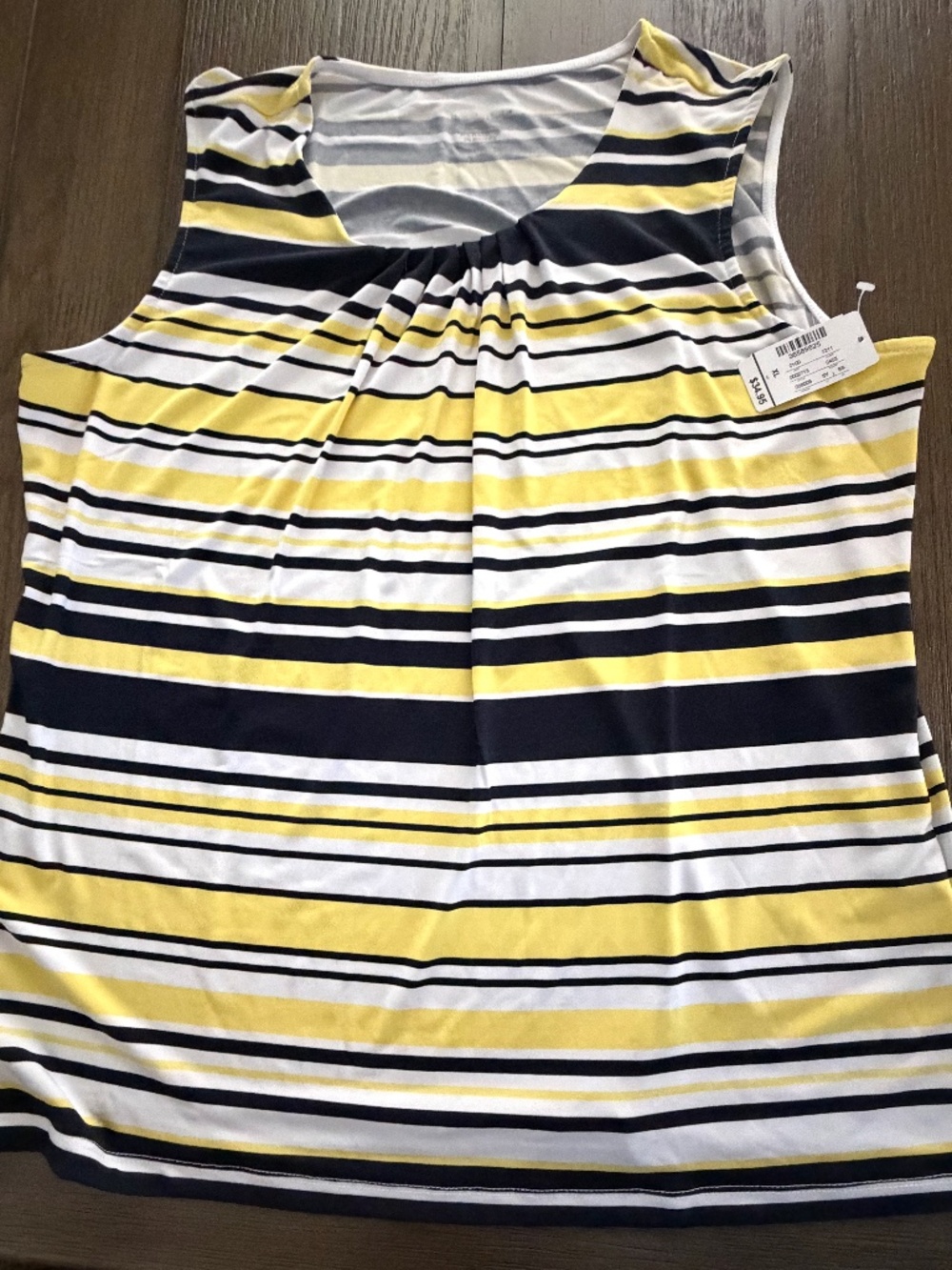 NWT Christopher & Banks XL Yellow Navy Striped Sleeveless Pleated Top